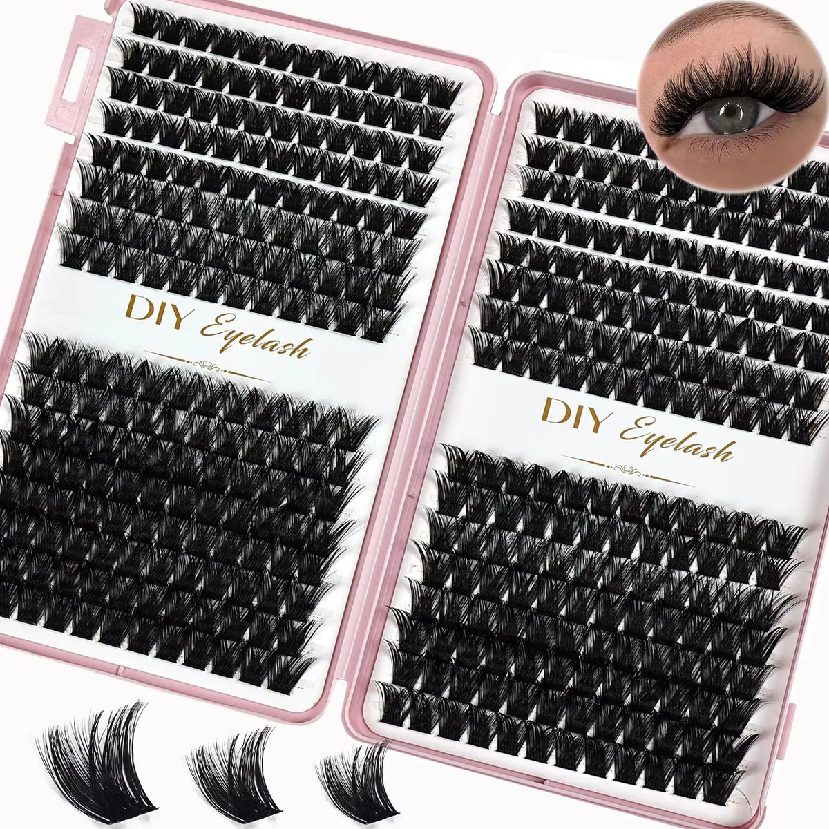 384pcs Individual Lashes 10-14mm Cluster Lashes Natural Look Mixed Tray DIY Eyelash Extensions Volume Clusters for Eyelashes